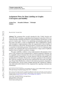 Assignment Flows for Data Labeling on Graphs: Convergence and Stability