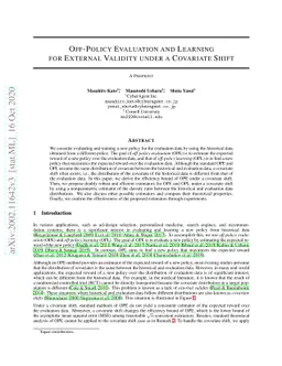 Off-Policy Evaluation and Learning for External Validity under a
  Covariate Shift
