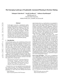 The Emerging Landscape of Explainable AI Planning and Decision Making