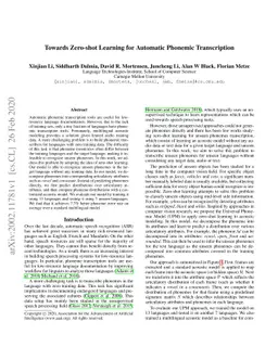 Towards Zero-shot Learning for Automatic Phonemic Transcription