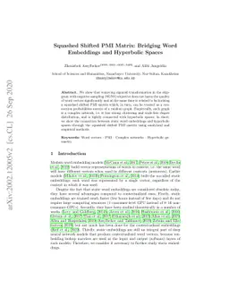 Squashed Shifted PMI Matrix: Bridging Word Embeddings and Hyperbolic
  Spaces