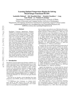 Learning Optimal Temperature Region for Solving Mixed Integer Functional
  DCOPs