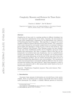 Complexity Measures and Features for Times Series classification