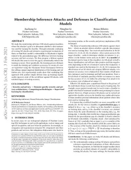 Membership Inference Attacks and Defenses in Classification Models