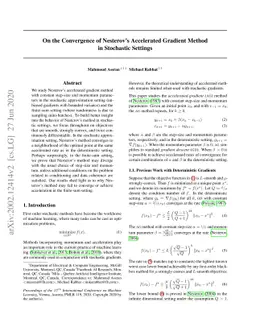 On the Convergence of Nesterov's Accelerated Gradient Method in
  Stochastic Settings