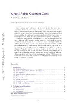 Almost Public Quantum Coins