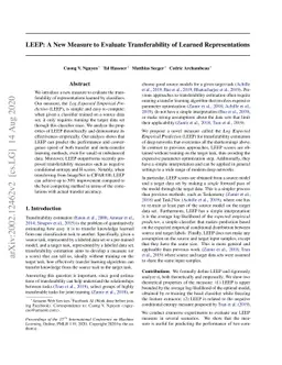 LEEP: A New Measure to Evaluate Transferability of Learned
  Representations