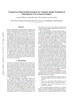 Comparison of Speech Representations for Automatic Quality Estimation in
  Multi-Speaker Text-to-Speech Synthesis