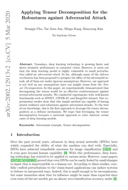 Applying Tensor Decomposition to image for Robustness against
  Adversarial Attack