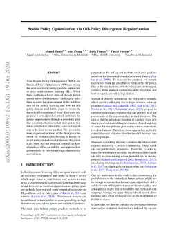Stable Policy Optimization via Off-Policy Divergence Regularization