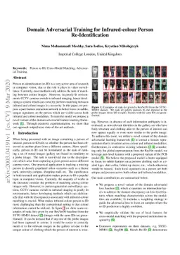Domain Adversarial Training for Infrared-colour Person Re-Identification
