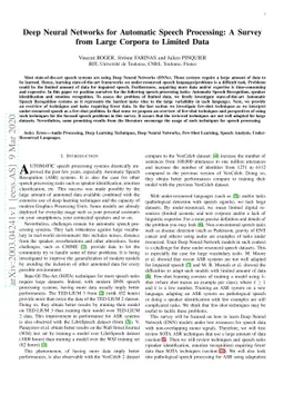 Deep Neural Networks for Automatic Speech Processing: A Survey from
  Large Corpora to Limited Data