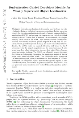 Dual-attention Guided Dropblock Module for Weakly Supervised Object
  Localization