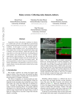 Rainy screens: Collecting rainy datasets, indoors