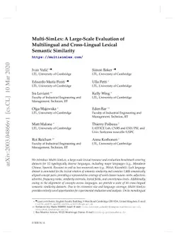 Multi-SimLex: A Large-Scale Evaluation of Multilingual and Cross-Lingual
  Lexical Semantic Similarity