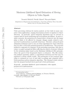 Maximum Likelihood Speed Estimation of Moving Objects in Video Signals