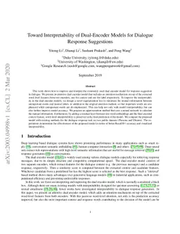 Toward Interpretability of Dual-Encoder Models for Dialogue Response
  Suggestions