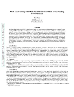 Multi-task Learning with Multi-head Attention for Multi-choice Reading
  Comprehension