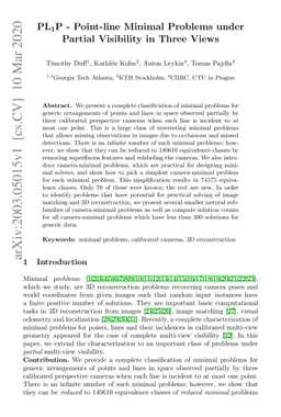 PL${}_{1}$P -- Point-line Minimal Problems under Partial Visibility in
  Three Views