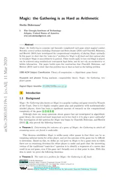 Magic: the Gathering is as Hard as Arithmetic