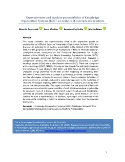 Expressiveness and machine processability of Knowledge Organization
  Systems (KOS): An analysis of concepts and relations
