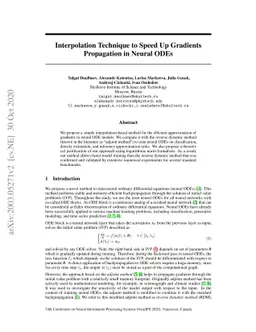 Interpolation Technique to Speed Up Gradients Propagation in Neural ODEs