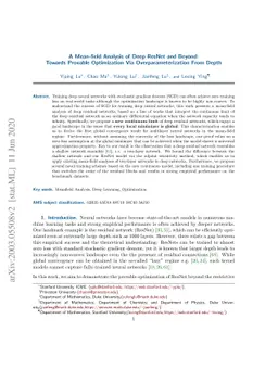 A Mean-field Analysis of Deep ResNet and Beyond: Towards Provable
  Optimization Via Overparameterization From Depth