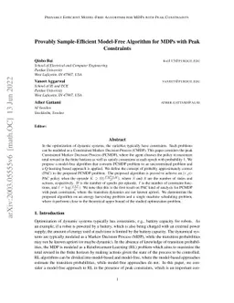 Provably Efficient Model-Free Algorithm for MDPs with Peak Constraints