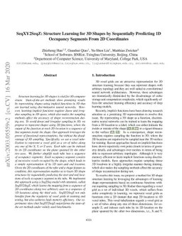 SeqXY2SeqZ: Structure Learning for 3D Shapes by Sequentially Predicting
  1D Occupancy Segments From 2D Coordinates