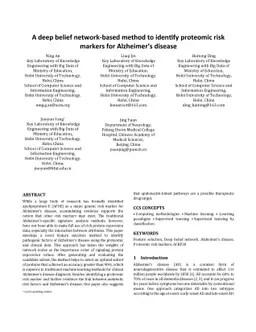 A deep belief network-based method to identify proteomic risk markers
  for Alzheimer disease