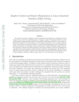 Adaptive Control and Regret Minimization in Linear Quadratic Gaussian
  (LQG) Setting