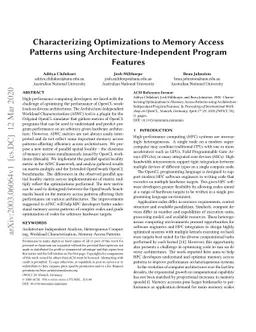 Characterizing Optimizations to Memory Access Patterns using
  Architecture-Independent Program Features