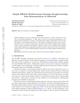 Sample Efficient Reinforcement Learning through Learning from
  Demonstrations in Minecraft