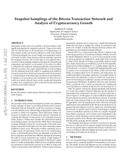 Snapshot Samplings of the Bitcoin Transaction Network and Analysis of
  Cryptocurrency Growth