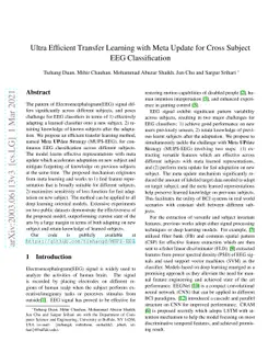 Ultra Efficient Transfer Learning with Meta Update for Cross Subject EEG
  Classification