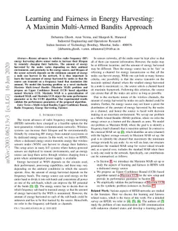 Learning and Fairness in Energy Harvesting: A Maximin Multi-Armed
  Bandits Approach