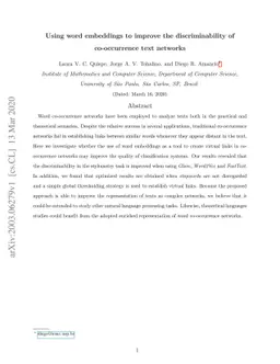 Using word embeddings to improve the discriminability of co-occurrence
  text networks