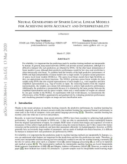 Neural Generators of Sparse Local Linear Models for Achieving both
  Accuracy and Interpretability