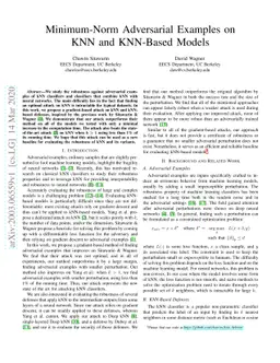 Minimum-Norm Adversarial Examples on KNN and KNN-Based Models