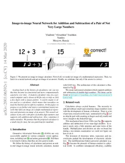 Image-to-image Neural Network for Addition and Subtraction of a Pair of
  Not Very Large Numbers