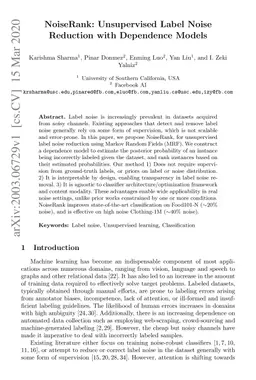 NoiseRank: Unsupervised Label Noise Reduction with Dependence Models