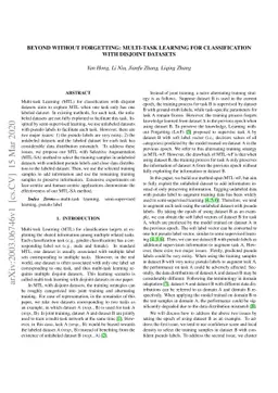 Beyond without Forgetting: Multi-Task Learning for Classification with
  Disjoint Datasets