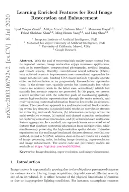 Learning Enriched Features for Real Image Restoration and Enhancement