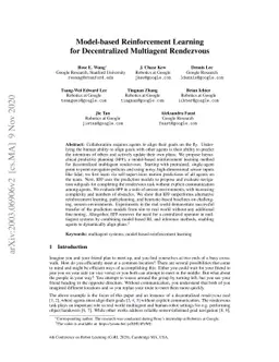 Model-based Reinforcement Learning for Decentralized Multiagent
  Rendezvous
