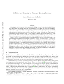 Stability and Learning in Strategic Queuing Systems
