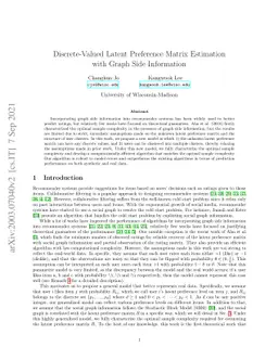 Discrete-Valued Latent Preference Matrix Estimation with Graph Side
  Information