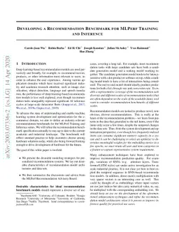 Developing a Recommendation Benchmark for MLPerf Training and Inference