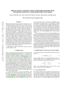 High-Accuracy and Low-Latency Speech Recognition with Two-Head
  Contextual Layer Trajectory LSTM Model