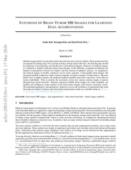 Synthesis of Brain Tumor MR Images for Learning Data Augmentation