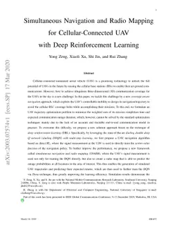 Simultaneous Navigation and Radio Mapping for Cellular-Connected UAV
  with Deep Reinforcement Learning